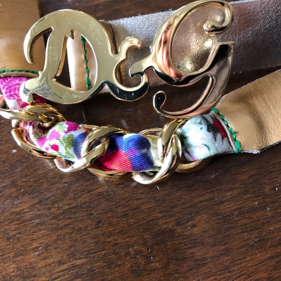 Dolce Gabbana Gold G&B Chain and Leather Belt - Picture 1 of 2